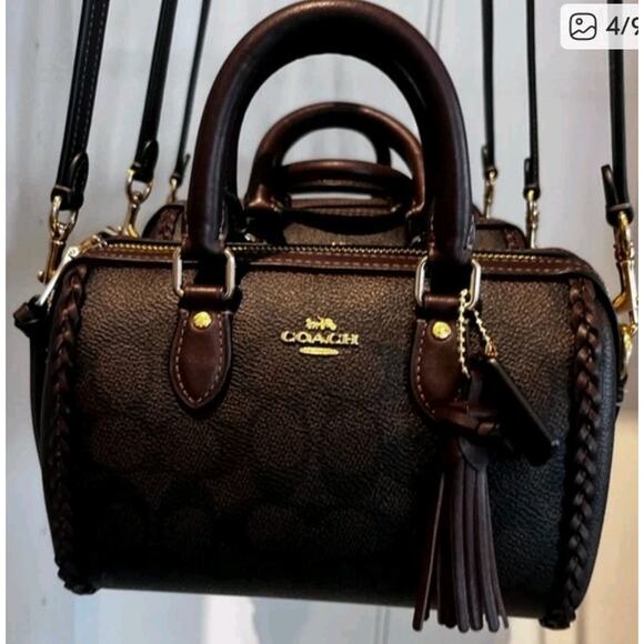 NWT COACH Rowan Mini Crossbody Bag with Fringe Whipstich Braid Walnut Maple/Gold - Picture 3 of 9